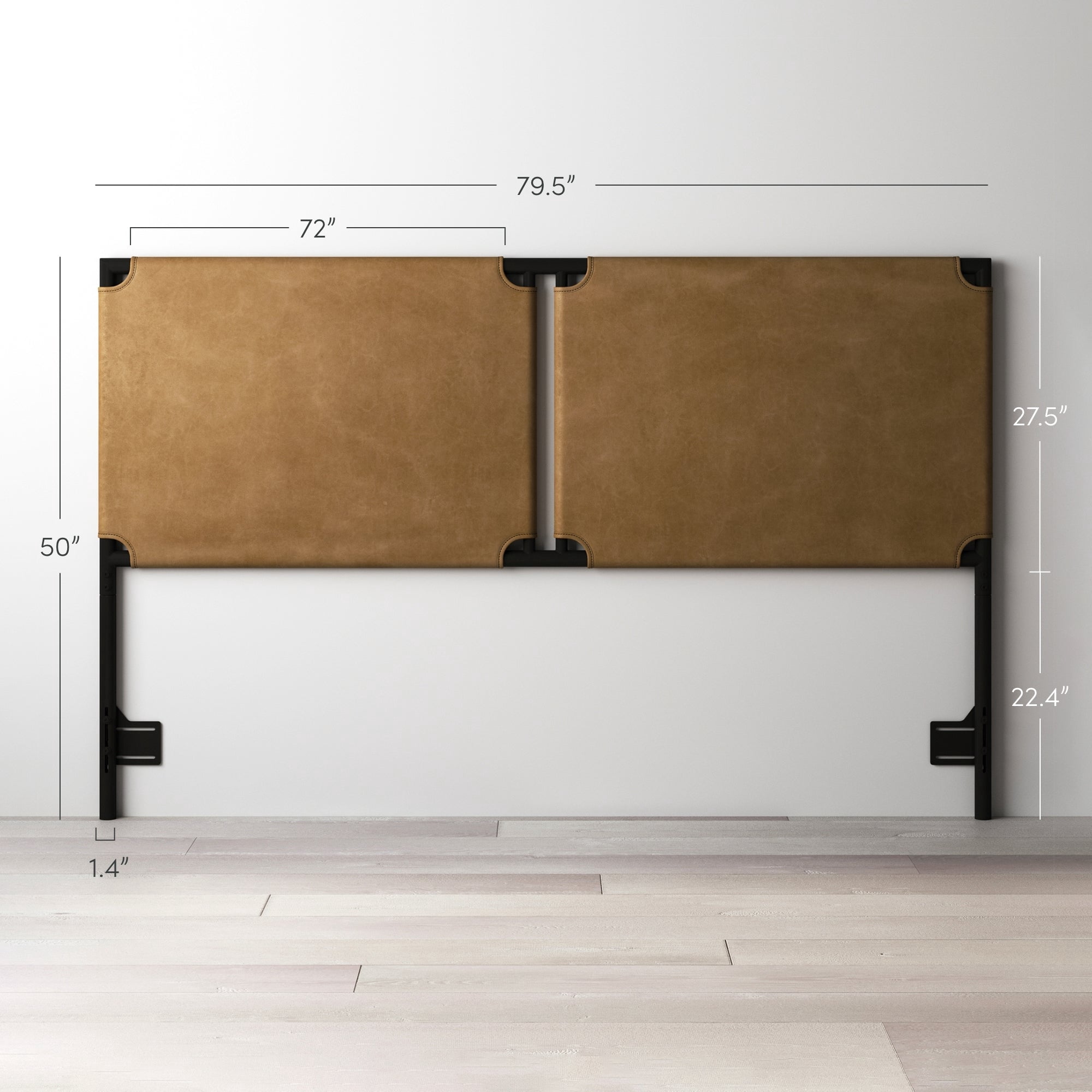 Nathan James Aspen King Bed Headboard, Faux Leather Upholstered Headboard in Vintage Brown Leather with Black Matte Metal Frame