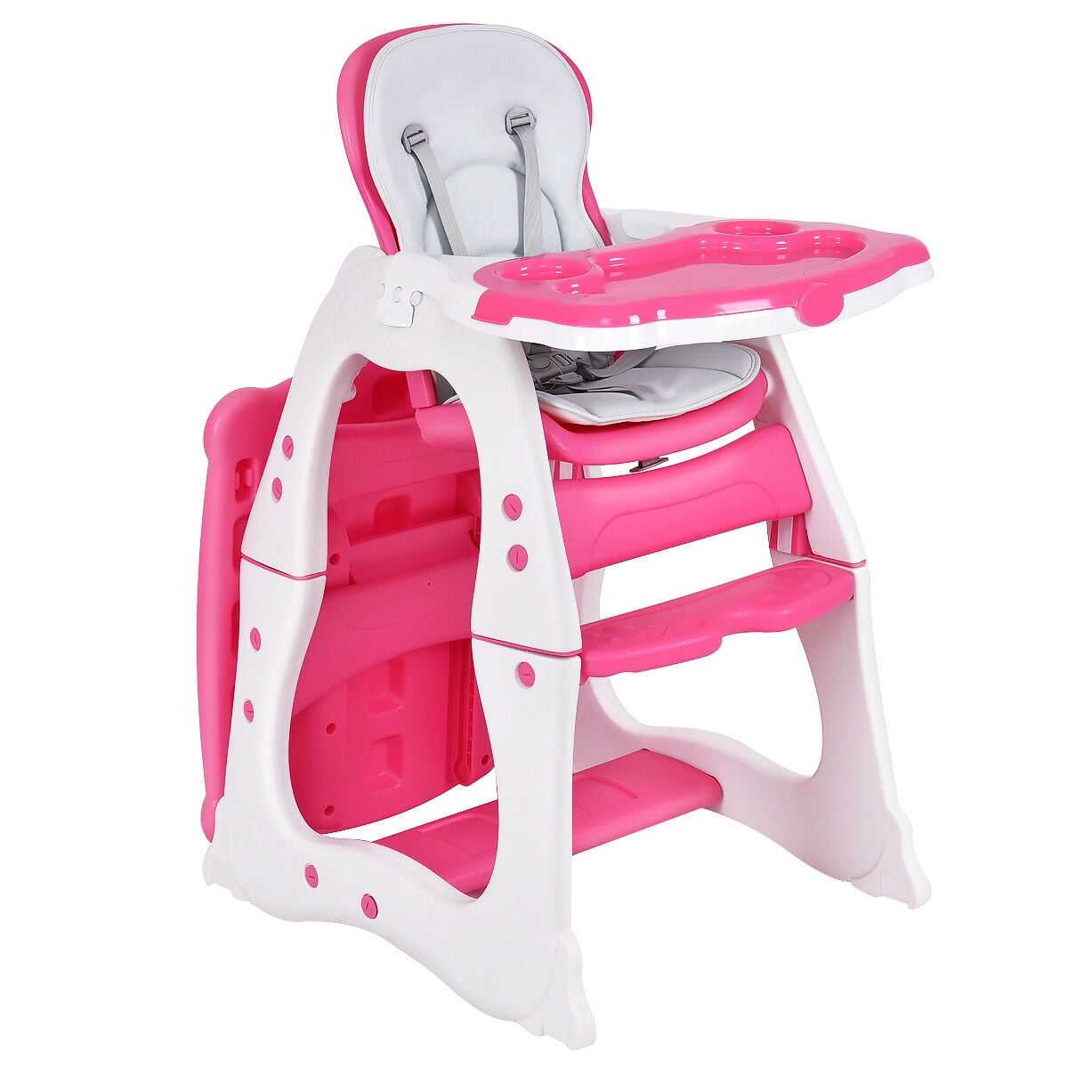 Safety Harness Storage Basket COSTWAY Convertible Baby Highchair Toddlers Rocking Chair Booster Seat with Double Removable Tray Height Adjustable Infants Feeding Chair for 6 Months-6 Years