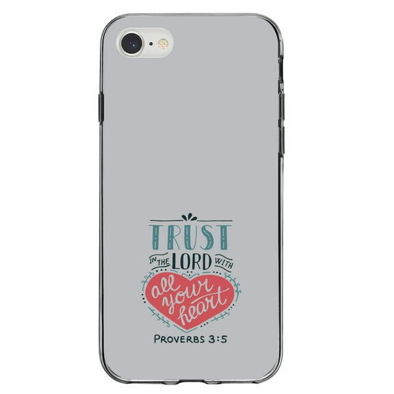 DistinctInk Clear Shockproof Hybrid Case for iPhone 7 8 SE (2020 Model) 4.7" Screen TPU Bumper Acrylic Back Tempered Glass Screen Protector - Proverbs 3:5 - Trust In The Lord All Your Heart