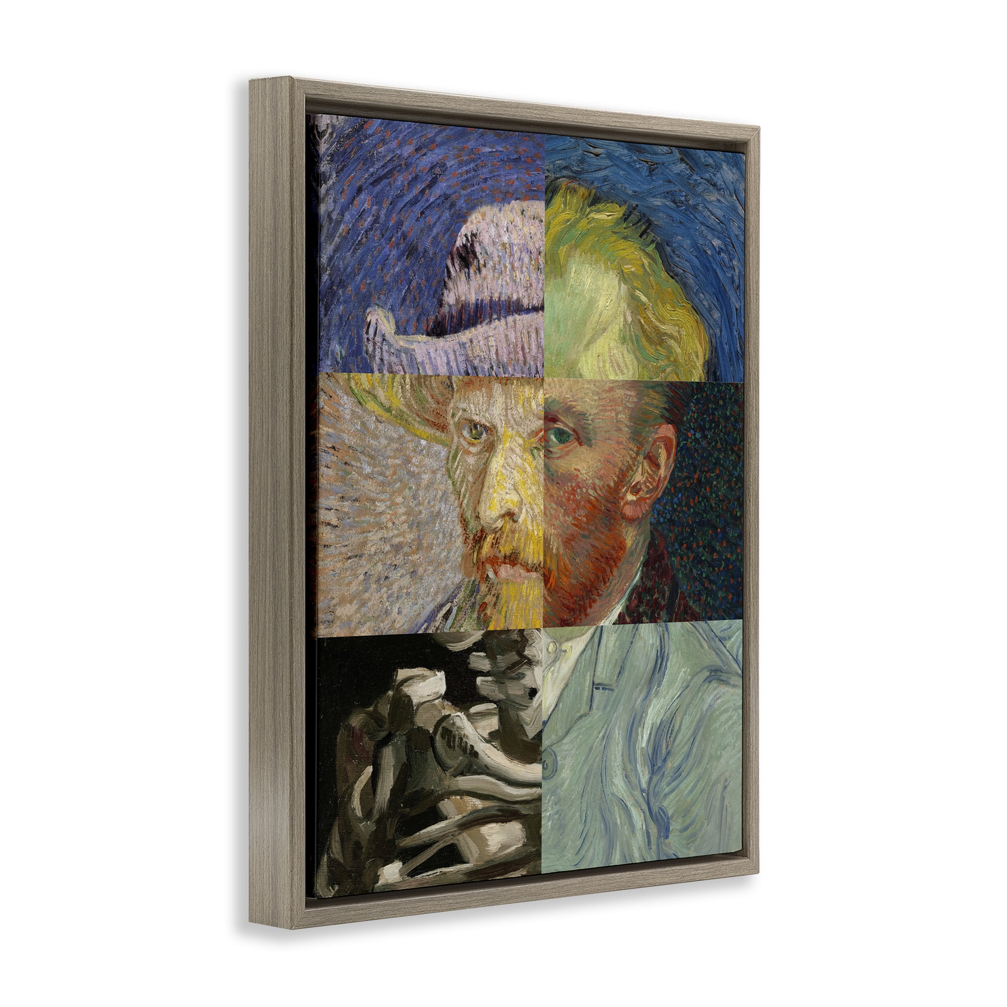 Collaged Van Gogh Portraits Brown Framed Floater Canvas Wall Art, design by Masters Redux