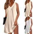 thumbnail image 1 of WRKEKC Robes d'Été Décontractées pour Femmes, Robes d'Été Grande Taille, Chemises de Nuit Décontractées pour Femmes Sans Manches Douces et Légères Robe de Nuit d'Été Confortable Plissée à Col en V, 1 of 7