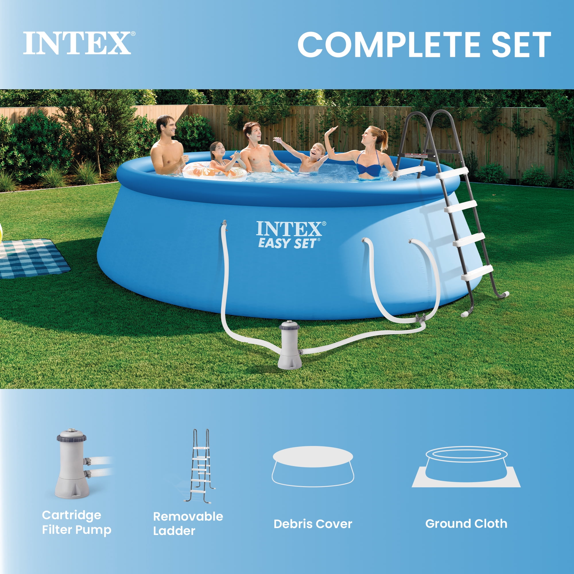 INTEX Easy-Set 15’ x 48’ Round Inflatable Outdoor Above-Ground Pool