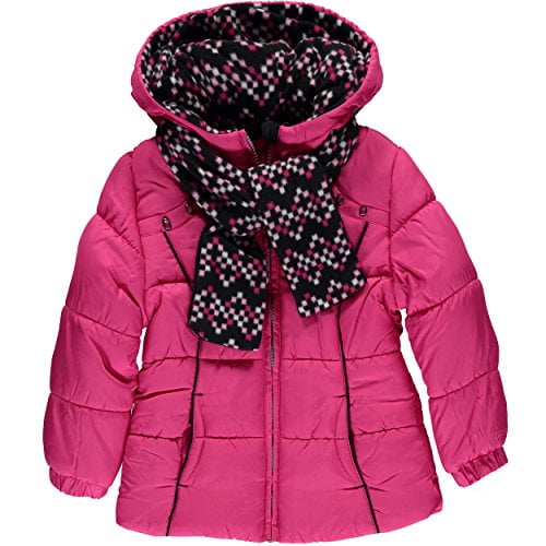 London Fog Little Girls' "Shoulder Gems" Jacket with Scarf (6X, Pink