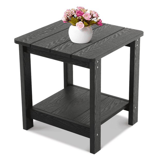 Outdoor Side Table, All Weather Resistant Square 2Tier Patio End Table
