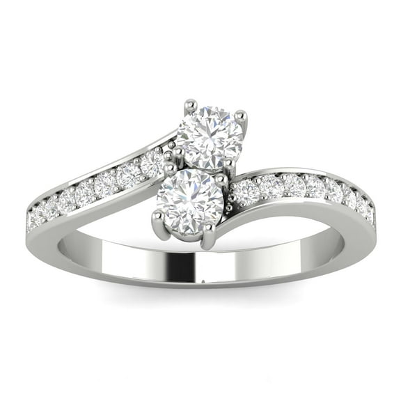 1/2 Carat TW Natural Diamond Two Stone Rings in 10k White Gold (G-H Color, I2-I3 Clarity)