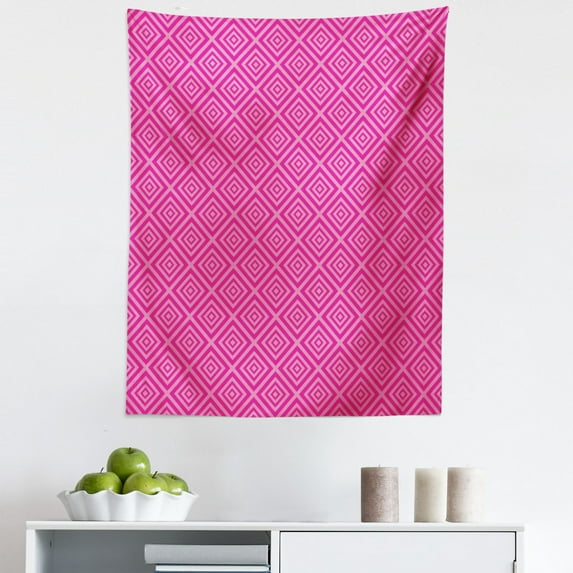 Hot Pink Tapestry, Darker Colored Squares Pattern Nested Design in Diagonal Order Classical Tile, Fabric Wall Hanging Decor for Bedroom Living Room Dorm, 5 Sizes, Pink Hot Pink, by Ambesonne