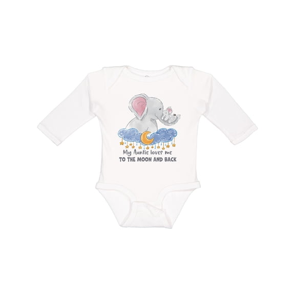 Inktastic My Auntie Loves Me to the Moon and Back Elephant Family Boys or Girls Long Sleeve Baby Bodysuit