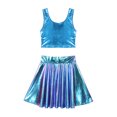 thumbnail image 3 of YONGHS Women's Alien Set Cheer Leader Outfit Metallic Crop Tank Top with Ruffle Skirt Hair Hoop Blue A XL, 3 of 7