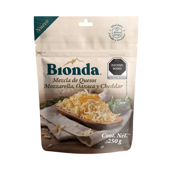 Mezcla de quesos Bionda mozzarella Oaxaca y cheddar 250 g