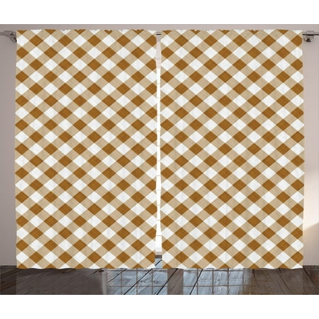 Brown Curtains 2 Panels Set Texture Of Tartan Cloth Pattern