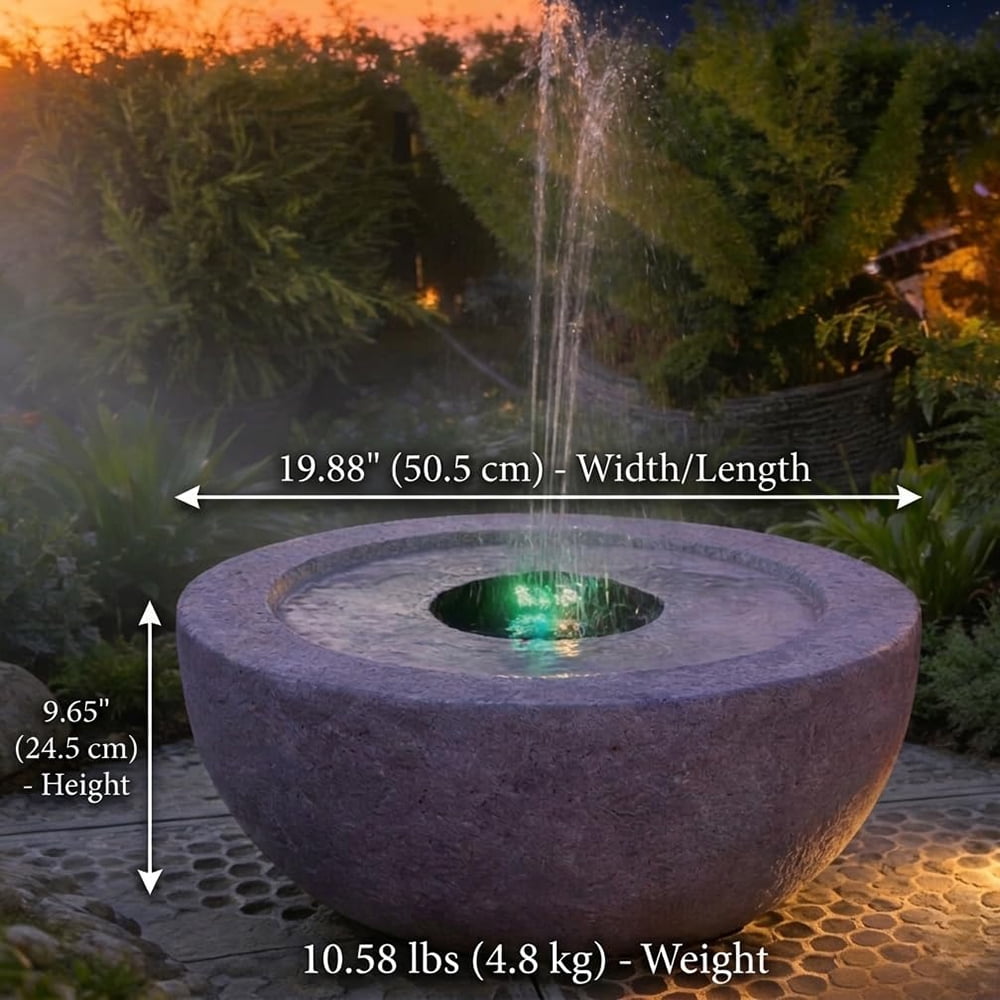 Solar Powered Outdoor Water Fountain, Cordless Garden Bowl Fountain, 14.2 Inch Resin Solar Water Feature for Patio, Backyard Decor.