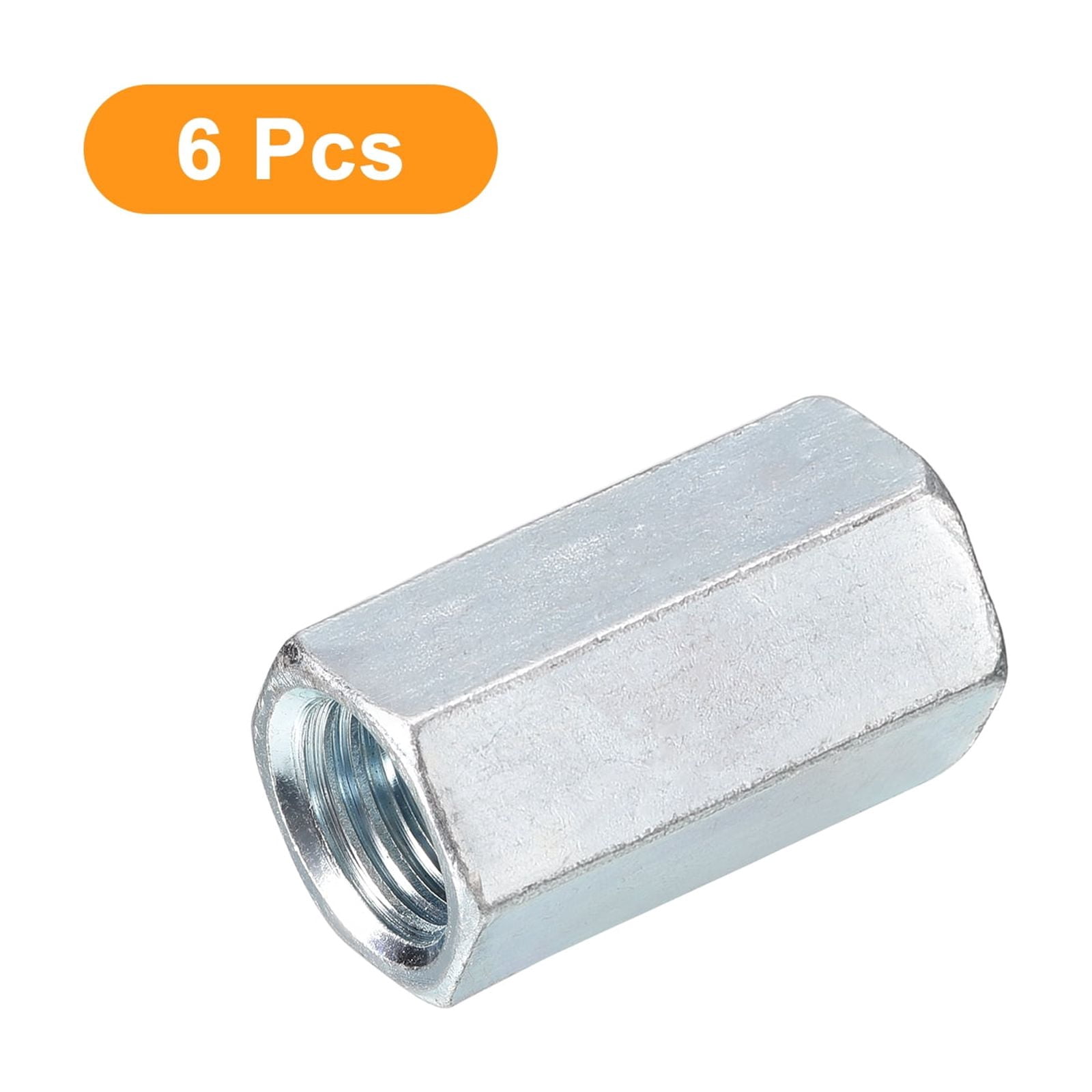 6pcs M16x22x40mm Coupling Nuts - Galvanized Carbon Steel Hex Threaded Rod Coupler for Furniture, Electronic, Industrial