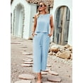 thumbnail image 6 of Women'S Summer 2 Piece Outfits Set Round Neck Sleeveless Tank Crop Top Wide Leg Pants Set with Pockets Light Blue L, 6 of 8