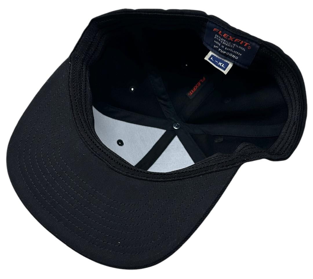 Honda Racing Men's Hat Embroidered Wing FlexFit Fitted Wool Blend Flat Bill Cap (Small/Medium, Black)