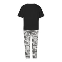 Plus Size Linen Sets for Women, Loose Casual Short Sleeve Printed T-Shirt with Capris Pants Jogger Travel Outfits Sweat Suits for Ladys 2 Piece Joggers Black S