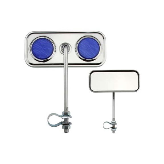 Rectangle Mirror Chrome Blue Reflectors. Bike mirror, bicycle mirror for lowrider , beach cruiser, chopper, limo, stretch bike