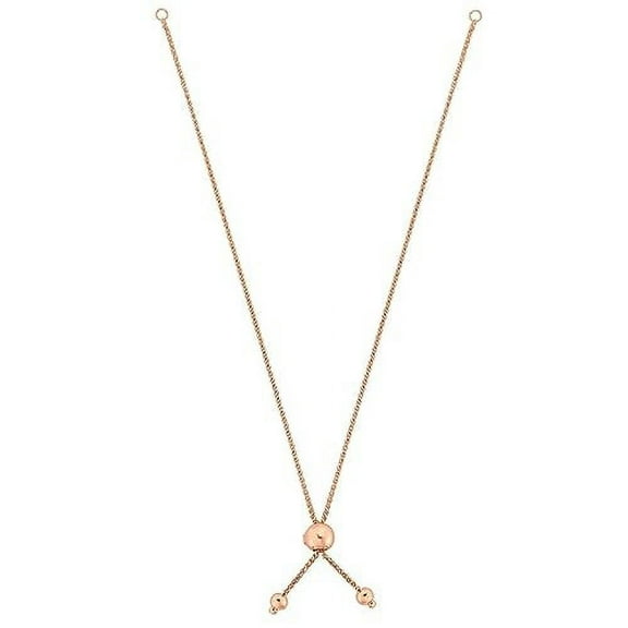 JewelStop 10K Rose Gold 8in Round Wheat Chain with Ball Slide Friendship Bracelet - Polished Finish and Draw StringClasp