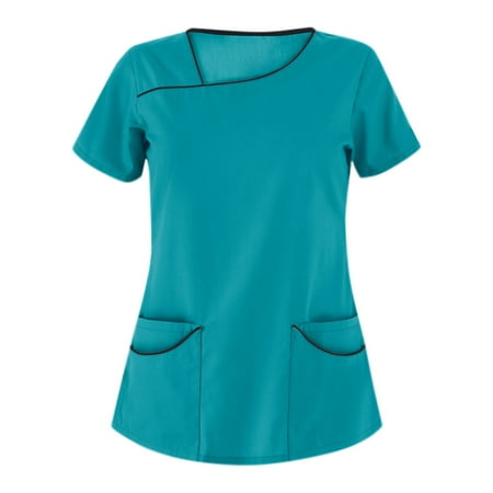 

PAXLYH Scrub_Top for Women Workwear Shirts Pockets one Shoulder Uniforms T-Shirt Short Sleeve Soft Stretch Sporty Breathable Plus Size Professionals Classic Relaxed Fits Anti-Wrinkle Raglan Top