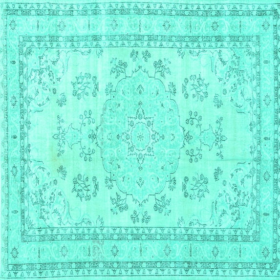 Ahgly Company Machine Washable Indoor Square Persian Turquoise Blue Traditional Area Rugs, 3' Square
