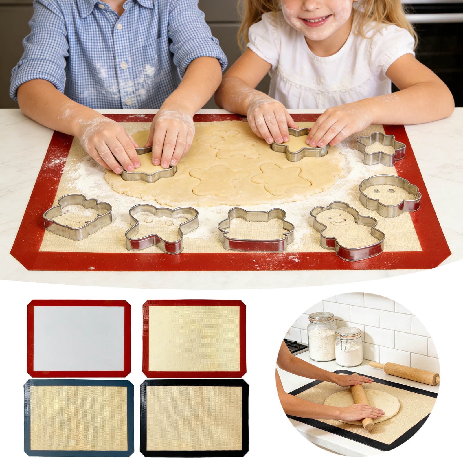 4 PCS Silicone Baking Mat Set of 1 Non Stick Baking Sheet for Oven, Reusable Food Grade Silicone Mats for Cookies Macaron Pizza Bread Baking Supplies and Accessories Kitchen Tools (16.53"x11.61")