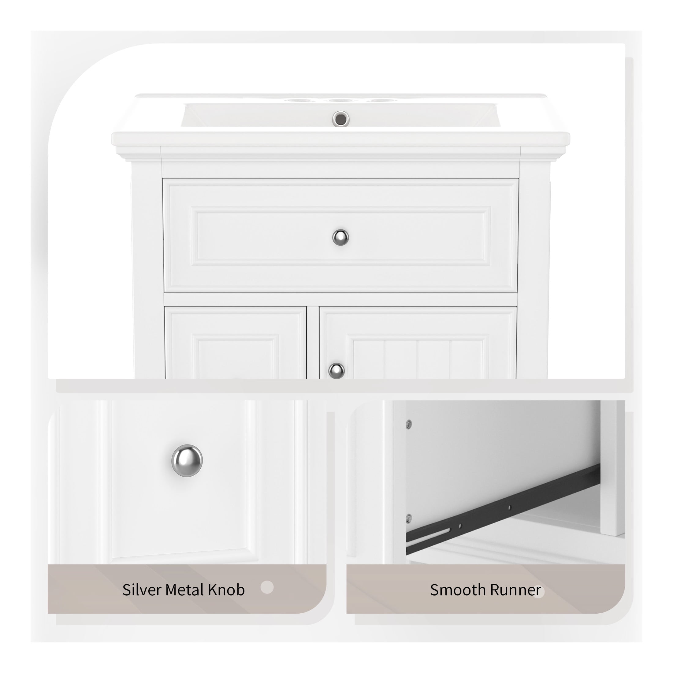 GDF Studio 24" Bathroom Vanity with Sink, Open-Back for Plumbing, Cabinet with Drawers and Adjustable Shelf, White