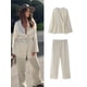 thumbnail image 2 of HH TRAF 2024 Conjunto de 2 piezas para mujer, pantalones de pierna ancha con cintura elástica y estilo kimono de moda, blusa holgada informal con cuello en V y mangas largas con cordones, 2 of 5