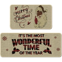 2 Pcs Christmas Kitchen Rugs and Mats Black Santa Claus African American Santa Kitchen Mat Non Slip Backing Merry Christmas Winter Farmhouse Party Floor Mat for Kitchen Decor 17 x 30 and 17 x 47 Inch