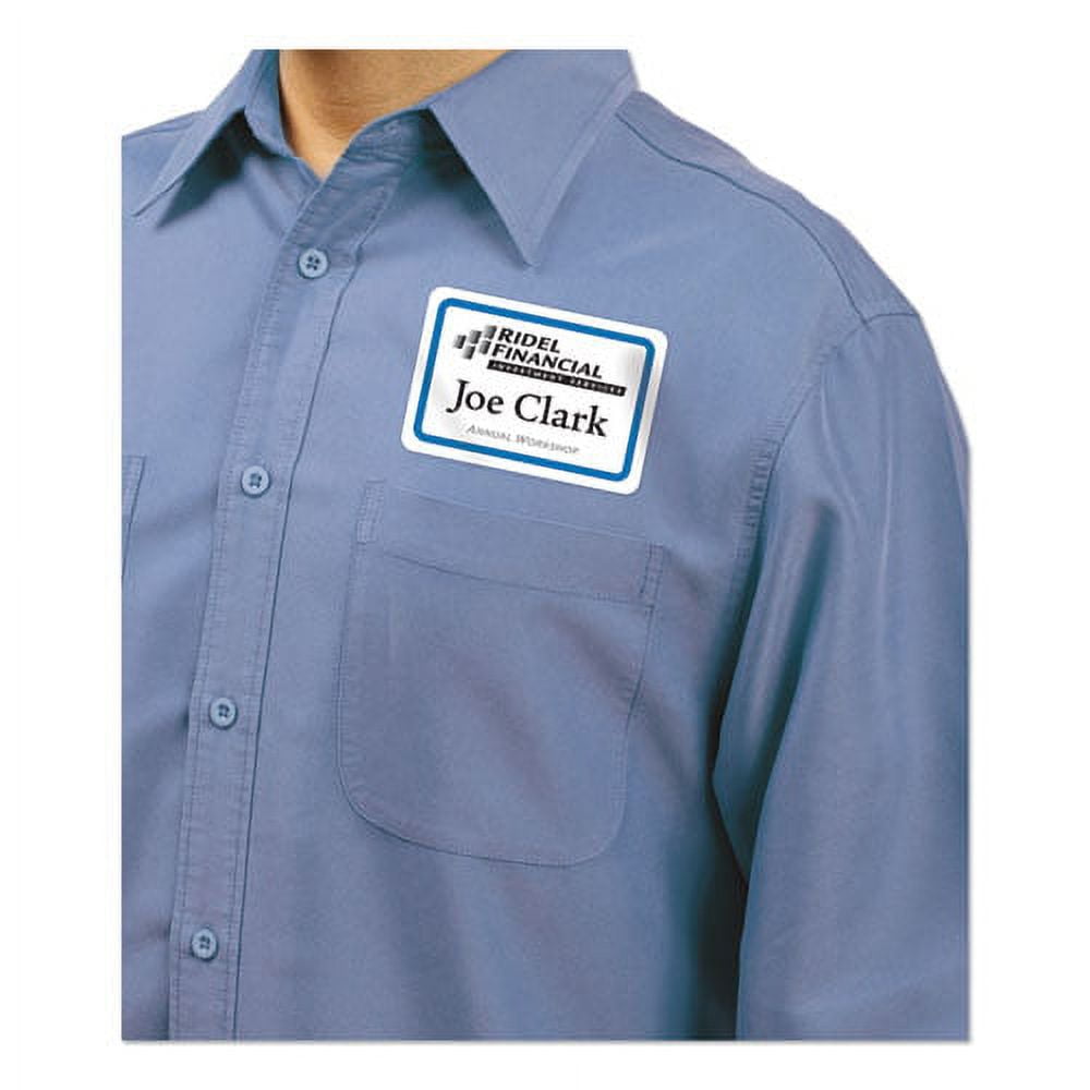 Flexible Adhesive Name Badge Labels, 3.38 X 2.33, White/blue Border, 40/pack | Bundle of 5 Packs