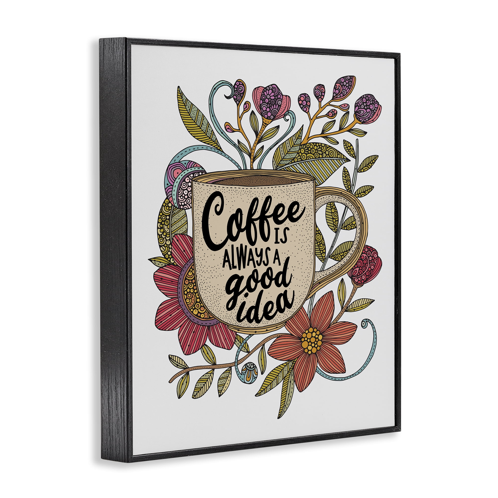 Stupell Industries Floral Coffee Good Idea Food & Beverage Painting Black Framed Art Print Wall Art, 24 x 30