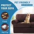 thumbnail image 6 of H.VERSAILTEX 3-Piece Velvet T Cushion Loveseat Slipcover, Stretch 2 Cushion Sofa Cover with 2 Separate T Cushion Covers, Non-Slip Furniture Protector, Brown, 6 of 7