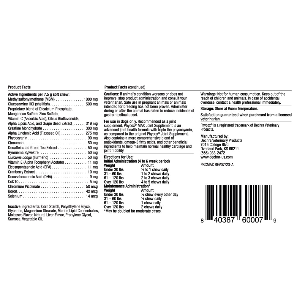 Phycox MAX Dog Joint Supplement Soft Chews, 90 Ct