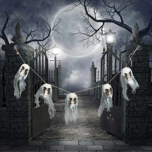 Kbndieu Skeleton Head String Holy Day Skeleton Small Hanging Ghost Bar Ktv Horror Layout Foam Skull Gauze Ghost Head String Halloween Decorations