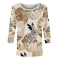 thumbnail image 2 of Staron Women's 3/4 Sleeve Shirts Casual Summer Tops Trendy Blouses Cute Easter Printed Round Neck Loose Button Up T-Shirts, Beige 3XL, 2 of 7