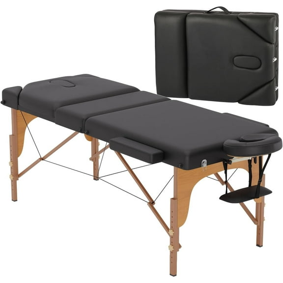 Brezey Portable Massage Table – 28” Wide Professional Massage Bed with Height Adjustable Design, PU Leather Lash Bed for Massage Therapy, Spa, Beauty Salons & Home Use,Black