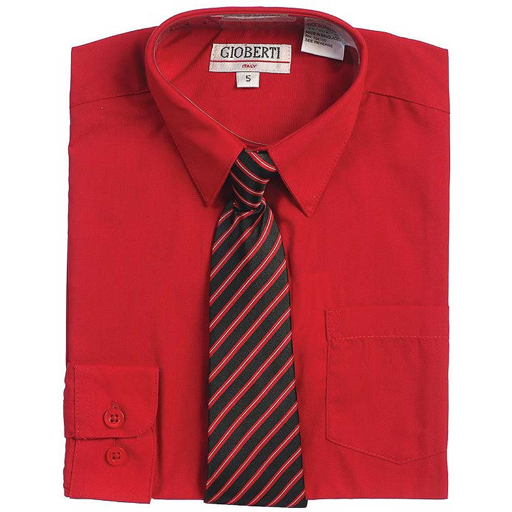 black dress shirt and red tie