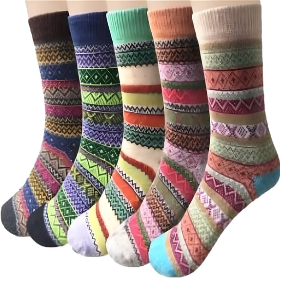 TELOLY 2026 New 5 Pack Merino Wool Socks Boot Hiking Color-Block Socks for Women Warm Winter Thick Thermal Cozy Work Soft Ladies Socks