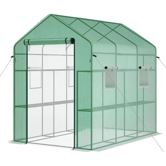 Riedhoff 85 x 57 x 77" Walk-in Greenhouse, Mesh Side Windows, Zipper Door & 8 Tier Shelves, Green