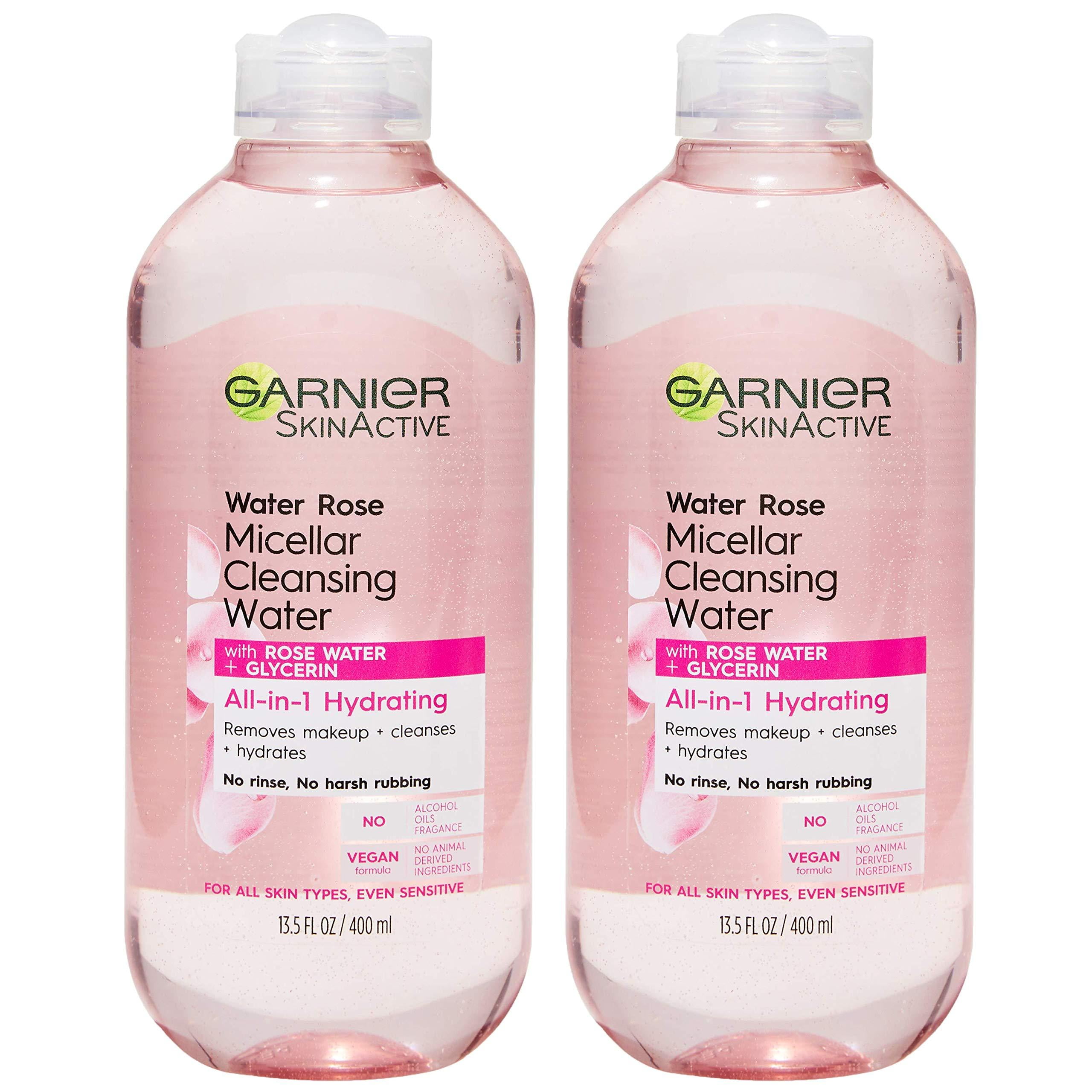 Garnier SkinActive Micellar Cleansing Water with Rose Water and Glycerin, All-in-1 Hydrating, For Normal to Dry Skin, 2 Count (Packaging May Vary) 2-Pack