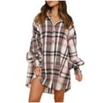 thumbnail image 2 of AOOCHASLIY Women Winter Coat Fashion Women Long Sleeve Hoodless Casual Comfortable Plaid Printing Button Outwear Jackets, 2 of 5