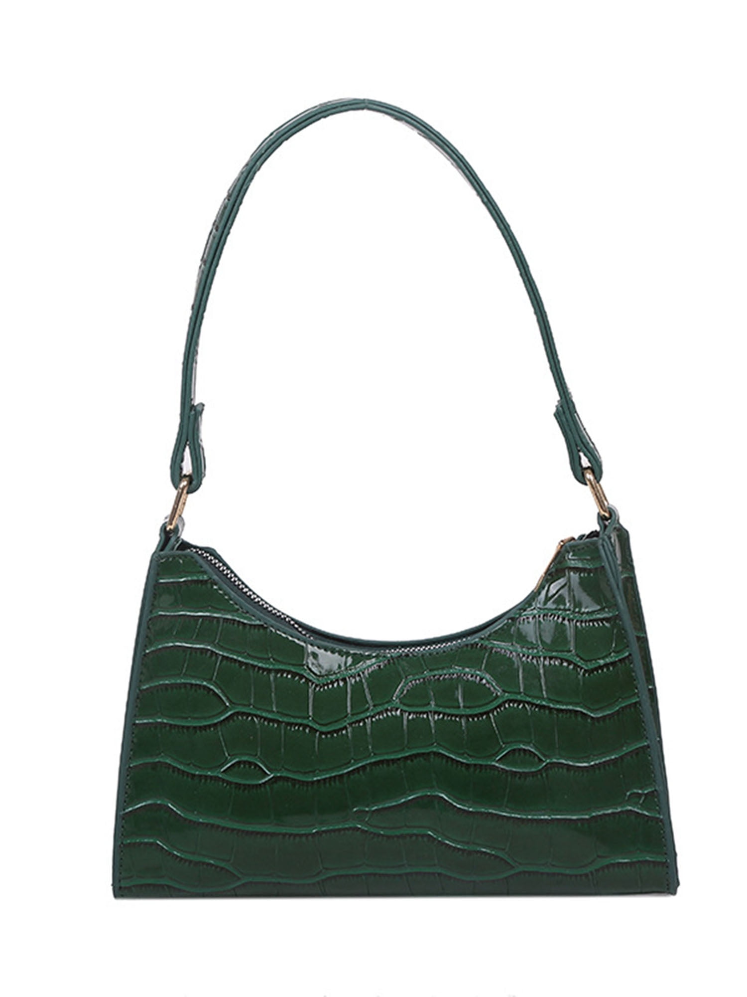 One opening Women Retro Baguette Bag Tote Bag Crocodile Shoulder Handbag Purses with Zipper Closure