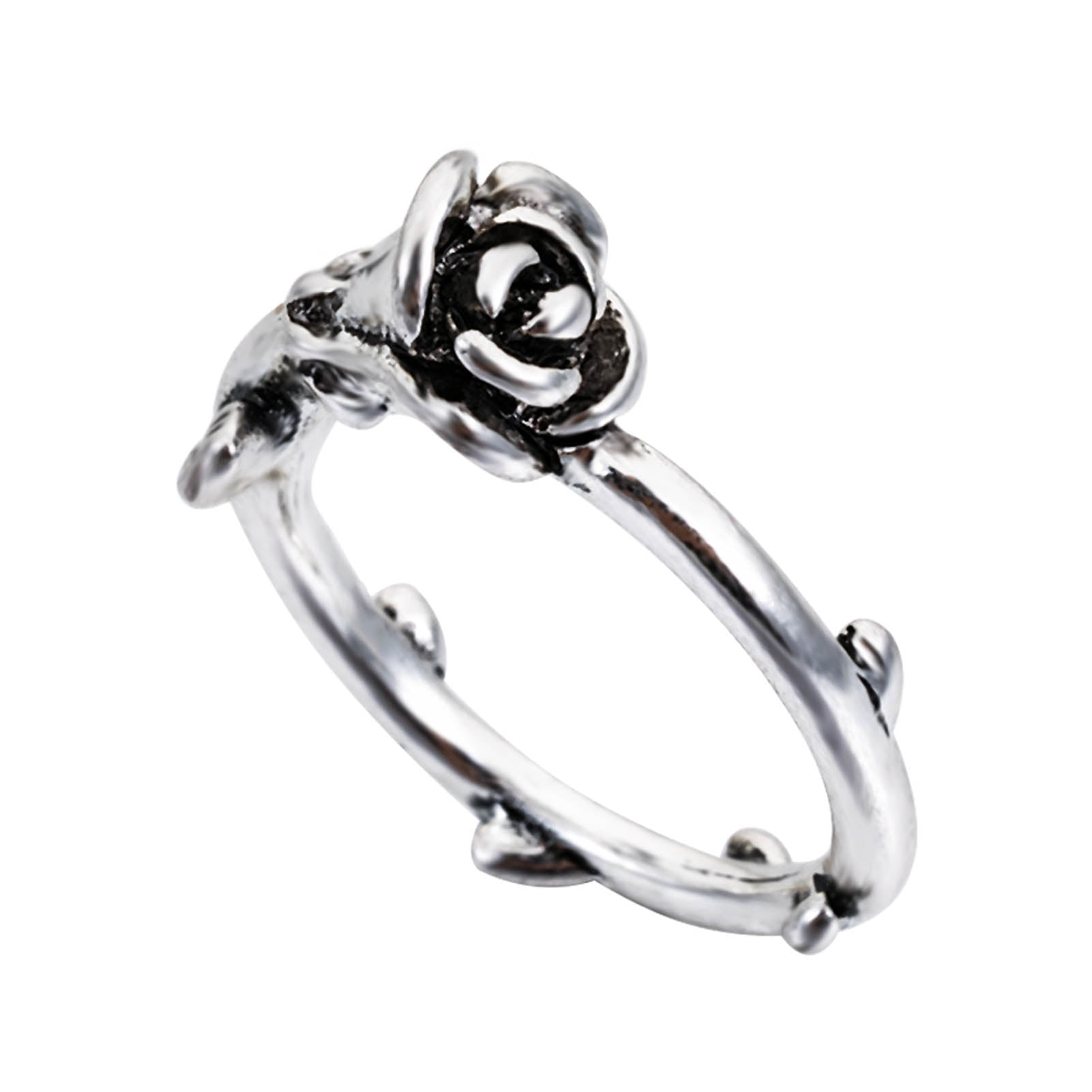 Elegant Vintage Round Gem Ring Black Crystal Flower Carved Mens Ring 20mm 