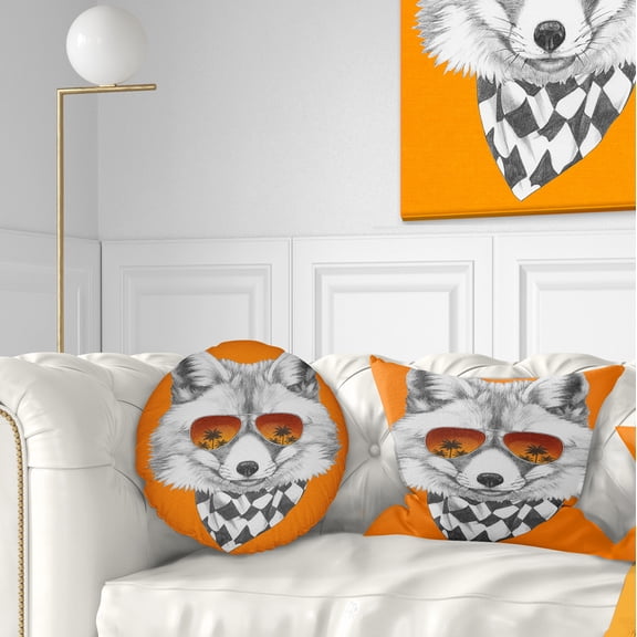 Designart Fox with Mirror and Sunglasses - Contemporary Animal Throw Pillow - 12x20