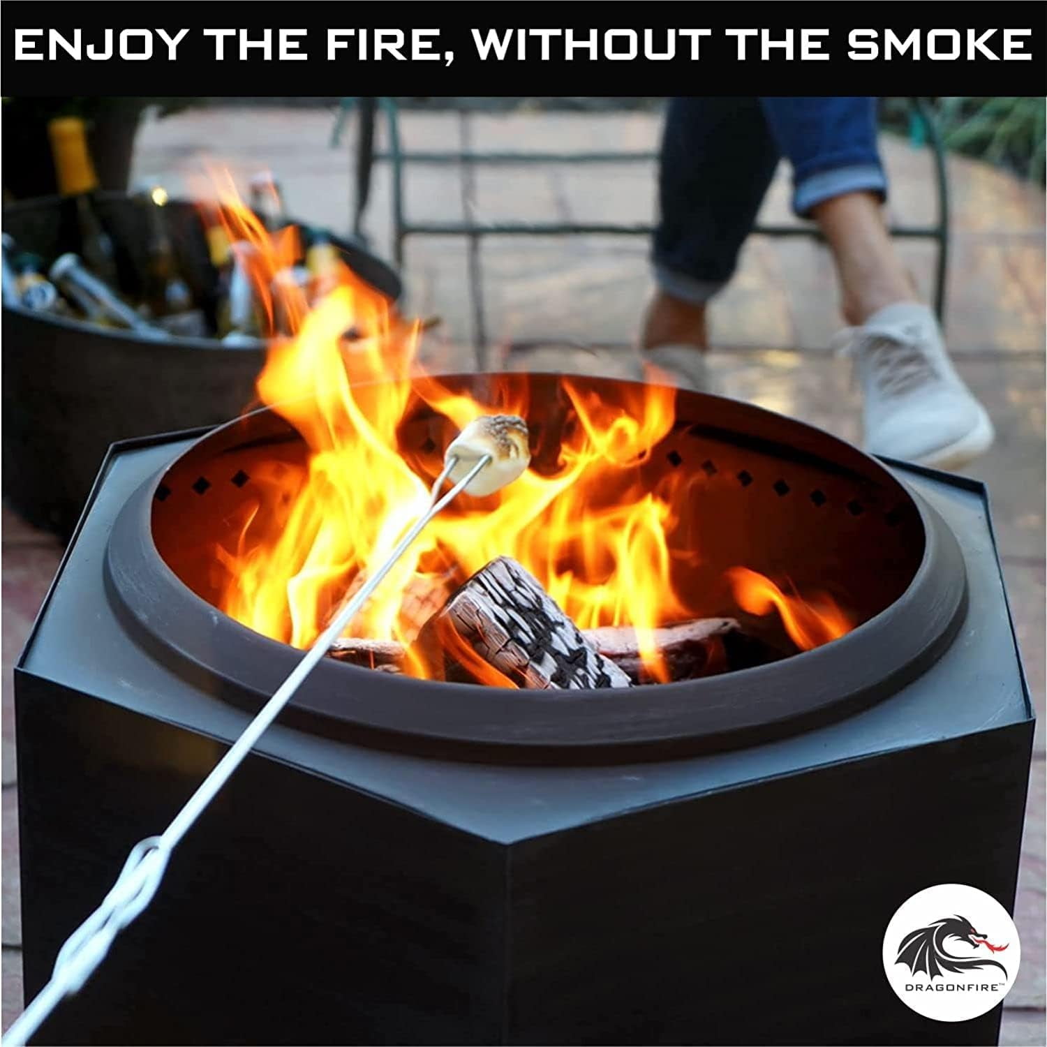 Dragonfire Portable Smokeless Firepit, Accessories Included: Grill, Base Stand, Carrying Case. Wood Pellet/Log Burning Outdoor Fire Pit. Stainless Steel, 22 Inch, Nesting Base for Compact Storage.