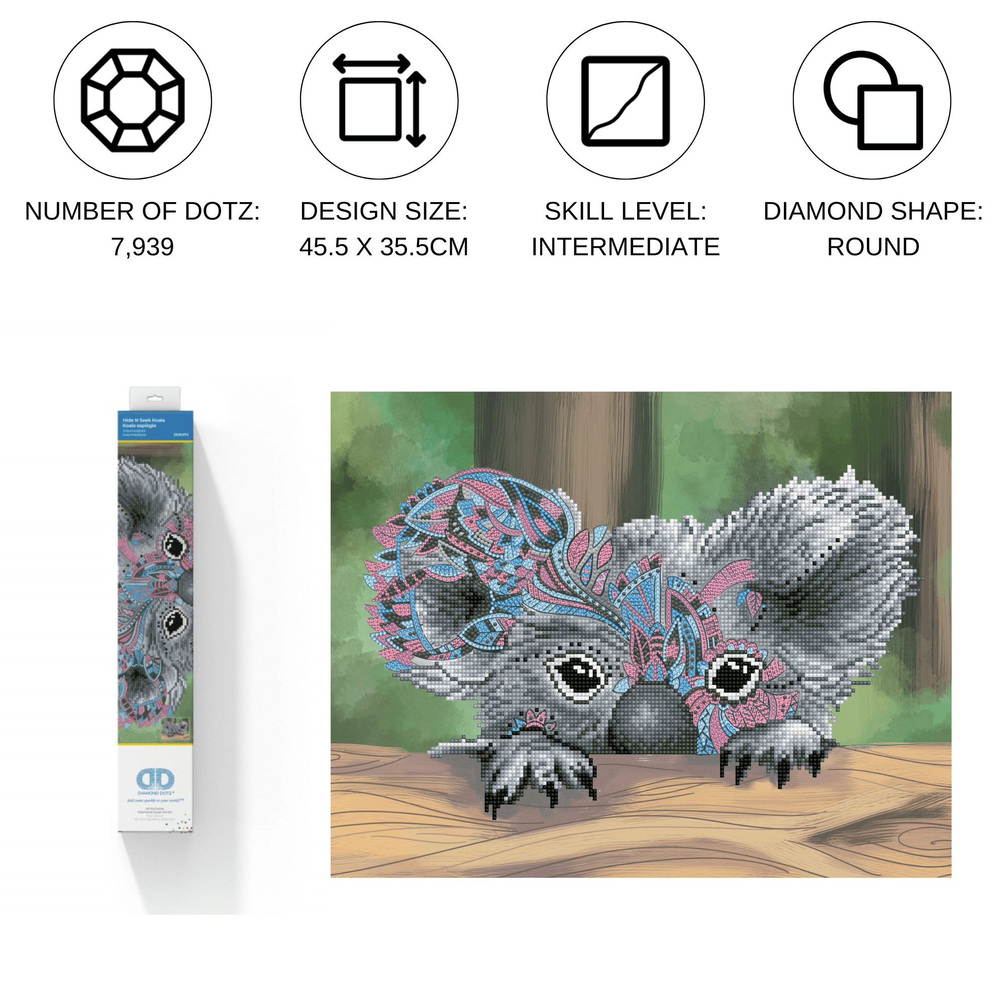 Diamond Dotz Hide N Seek Koala Diamond Painting Kits for Adults - Diamond Art Kits a Relaxing Creative Craft Kit with Dotz Gems 17.9"x14"