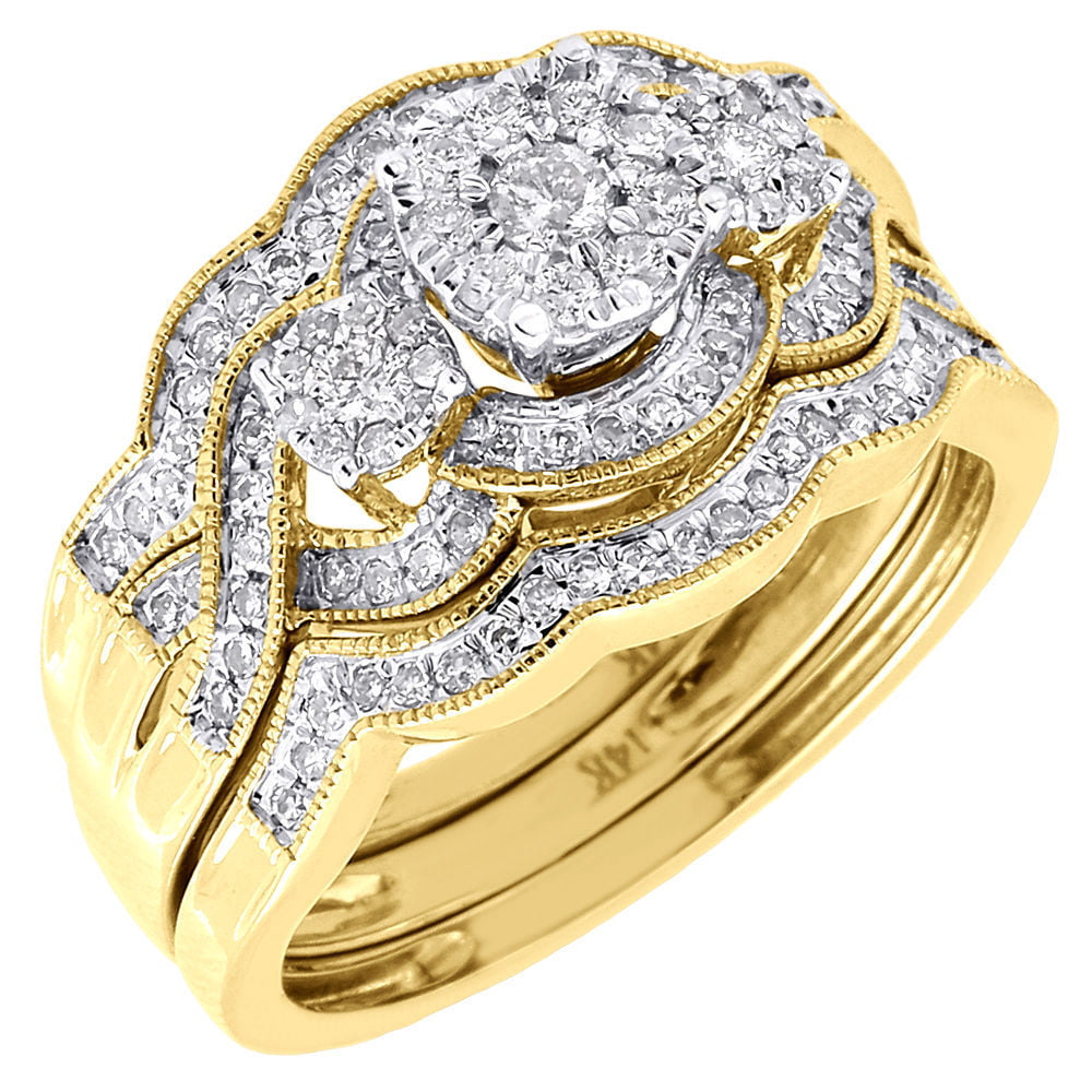 Jewelry For Less - Diamond Wedding 3 Piece Bridal Set 14K Yellow Gold