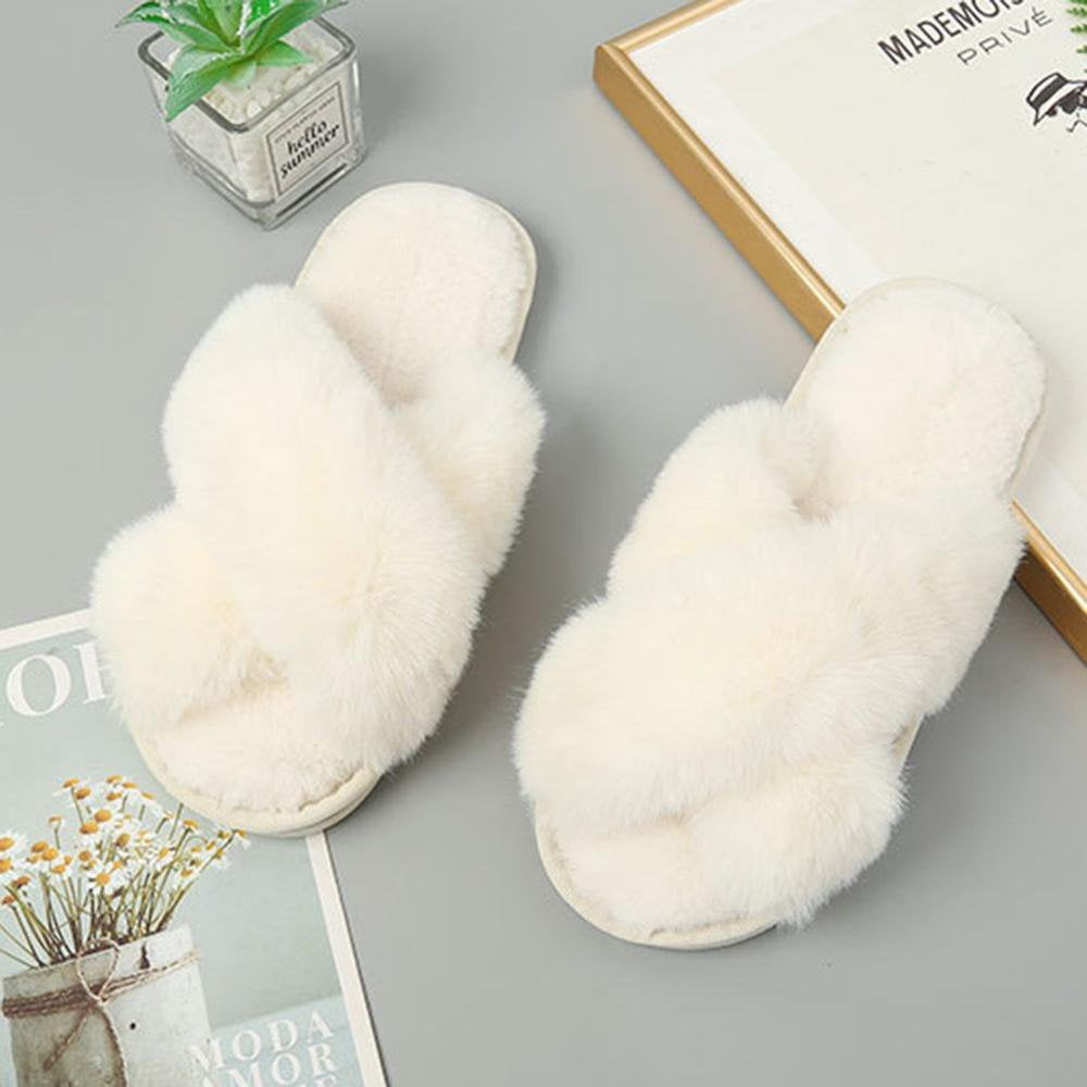 Women s Cross Band Fuzzy Fluffy House Slippers Plush Fleece Criss Cross Furry Slides Cozy Memory Foam Slippers Indoor Outdoor