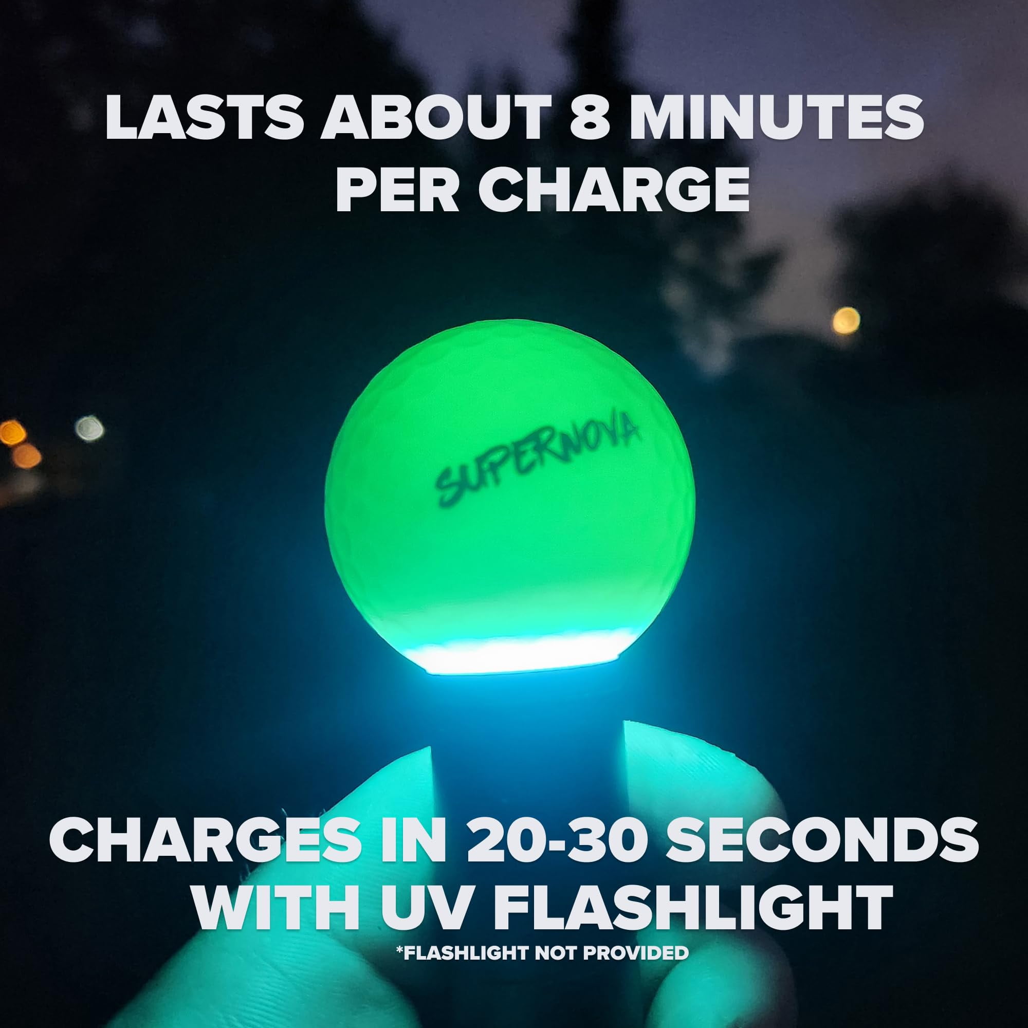 SuperNova Glow Golf Balls – 12-Pack Rechargeable by UV Flashlight for Night Play, Perfect for Night Golf and Dusk Rounds & Bright, Lasting Glow