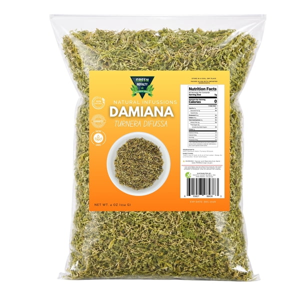 Green Royalty Damiana Leaf Tea 4 oz – Dried Damiana Herb for Herbal Infusions, Natural Tea, Loose Leaf, Non-GMO