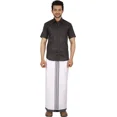 thumbnail image 3 of Stylesindia Cotton Dobby Design Border Dhotis (2m) Cotton Vesti Mundu Sarong Kerala Kasavu Border Dhoti (Black, Single Layer / 4 Mulam), 3 of 5