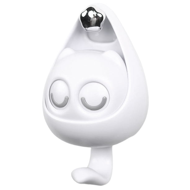 Ganchos adhesivos creativos con diseño de gato guiño, ganchos para toallas impermeables, soporte para llaves (blanco)